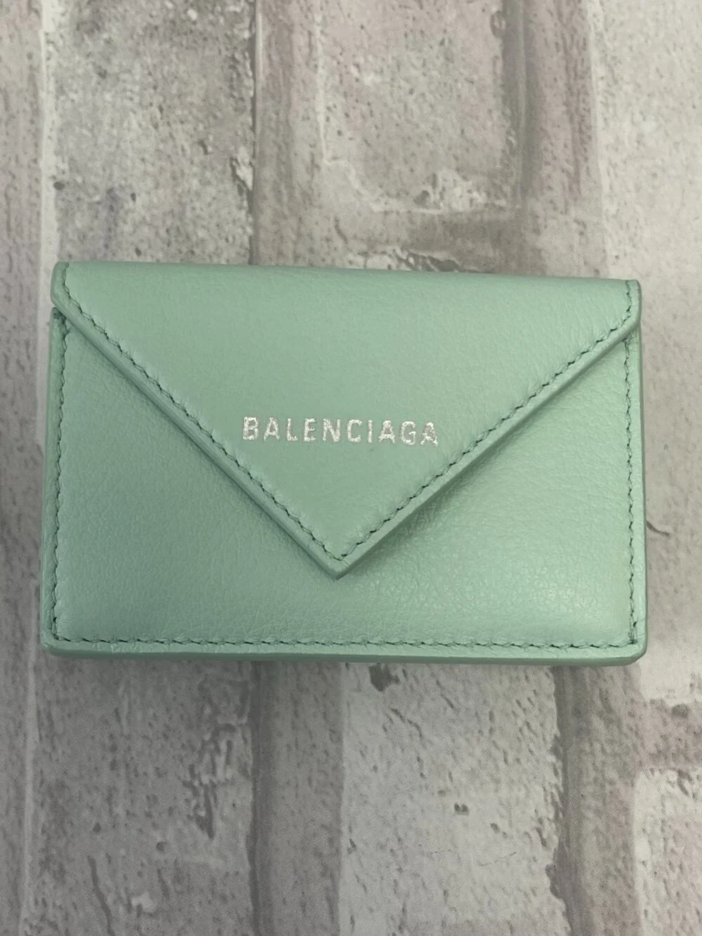 Balenciaga Papier Mini Wallet in Mint Green Calfskin Leather - Preowned